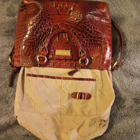 Brahmin Brown Croc-Embossed Leather Crossbody Satchel - Picture 6 of 10